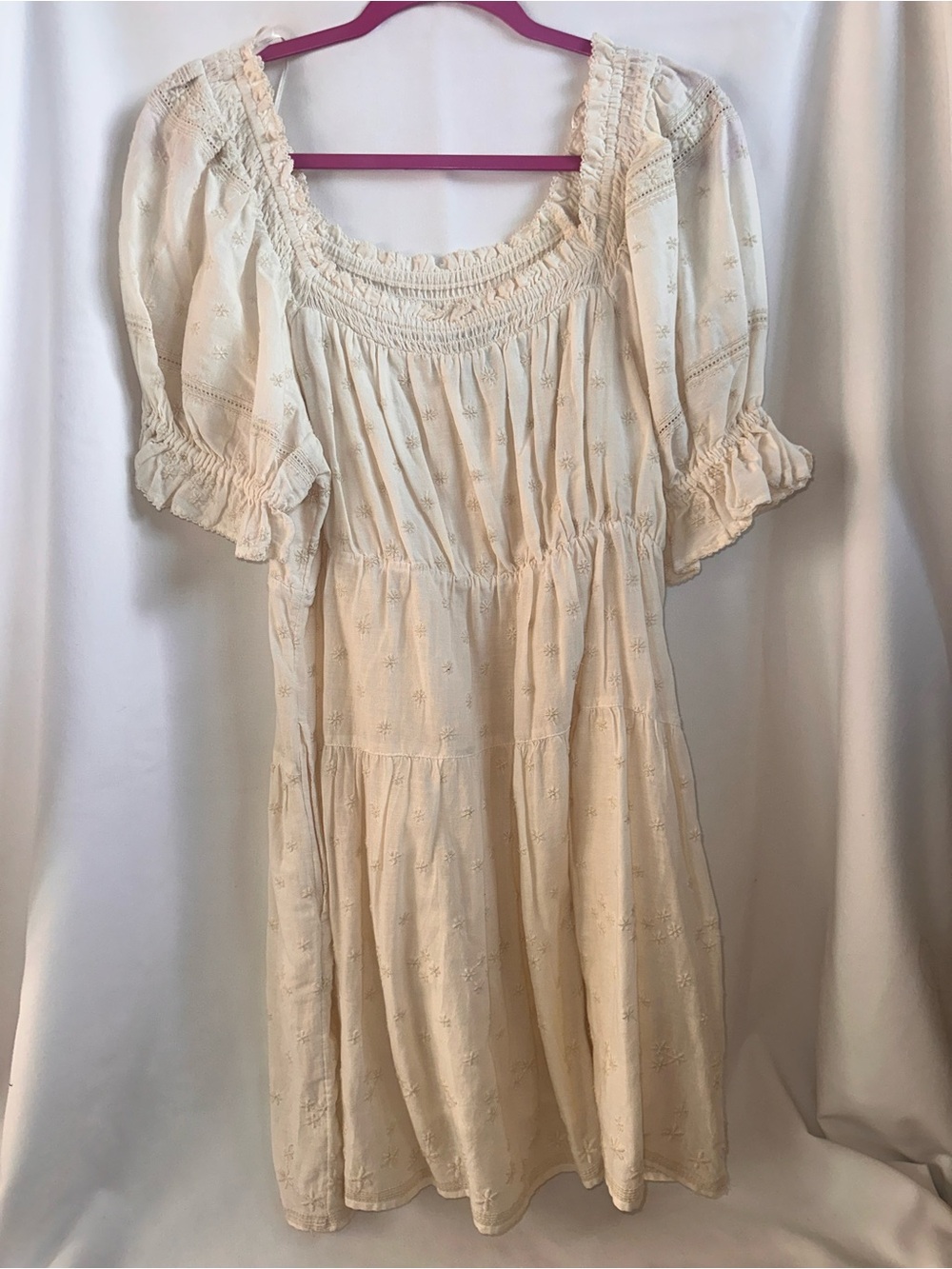 Old Navy Cream Mini Dress with Puff Sleeves
